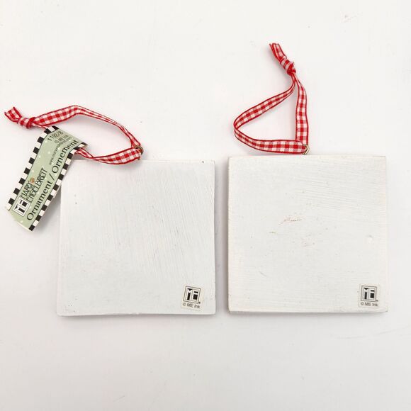 Mary Engelbreit Christmas Ornaments Glitter Red Check Frame Snowman Cherries - Picture 2 of 4